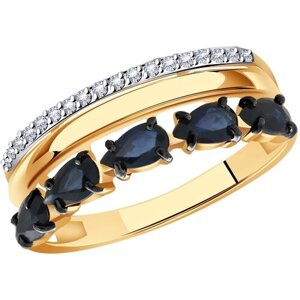 Кольцо Diamant online, золото, 585 проба, бриллиант, сапфир, размер 18.5, бесцветный