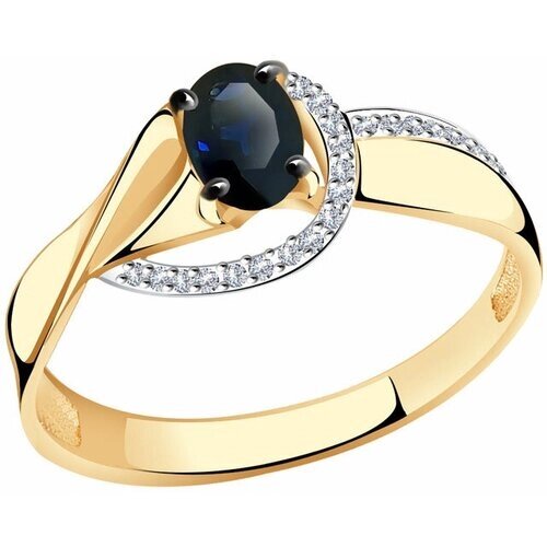 Кольцо Diamant online, золото, 585 проба, бриллиант, сапфир, размер 18, бесцветный