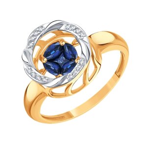 Кольцо Diamant online, золото, 585 проба, бриллиант, сапфир, размер 18