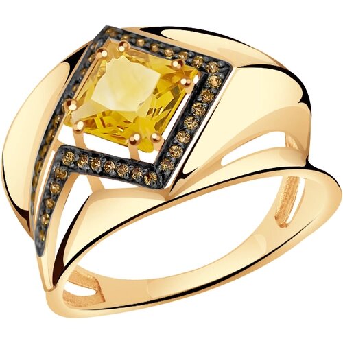 Кольцо Diamant online, золото, 585 проба, фианит, цитрин, размер 19