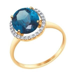 Кольцо Diamant online, золото, 585 проба, фианит, Лондон топаз, размер 19.5