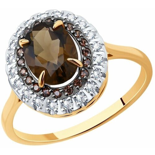 Кольцо Diamant online, золото, 585 проба, фианит, раухтопаз, размер 18.5