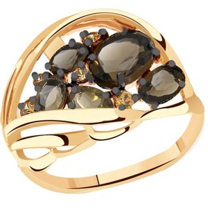 Кольцо Diamant online, золото, 585 проба, фианит, раухтопаз, размер 18