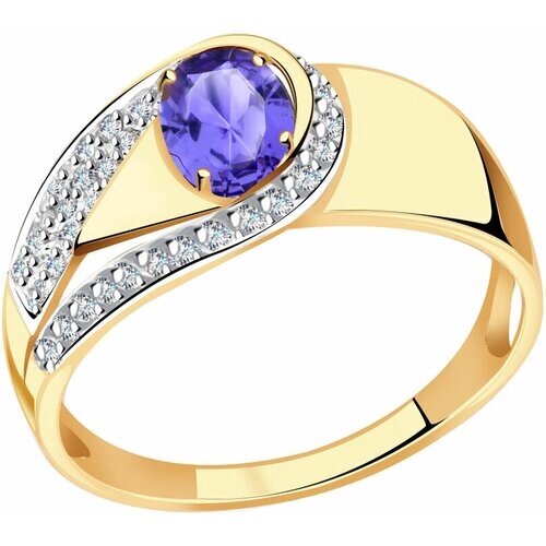 Кольцо Diamant online, золото, 585 проба, фианит, танзанит, размер 18