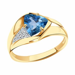 Кольцо Diamant online, золото, 585 проба, фианит, топаз, размер 17.5