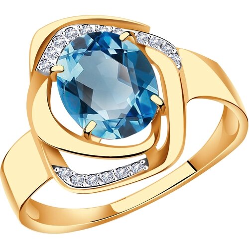 Кольцо Diamant online, золото, 585 проба, фианит, топаз, размер 19.5