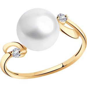 Кольцо Diamant online, золото, 585 проба, фианит, жемчуг, размер 16.5