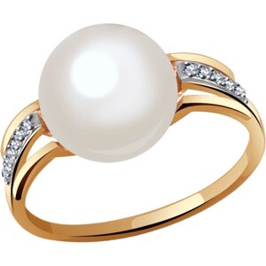 Кольцо Diamant online, золото, 585 проба, фианит, жемчуг, размер 17.5