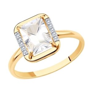 Кольцо Diamant online, золото, 585 проба, горный хрусталь, фианит, размер 17