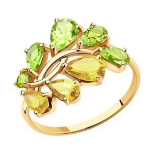 Кольцо Diamant online, золото, 585 проба, хризолит, цитрин, размер 17.5, мультиколор