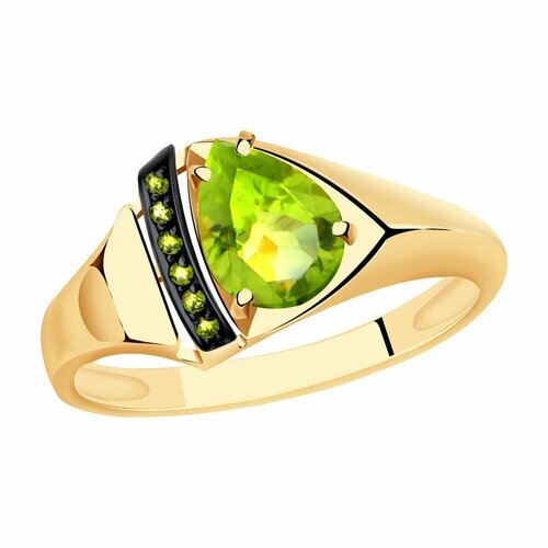 Кольцо Diamant online, золото, 585 проба, хризолит, фианит, размер 17