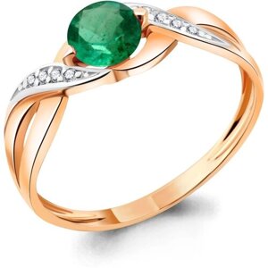 Кольцо Diamant online, золото, 585 проба, изумруд, бриллиант, размер 16.5, зеленый, бесцветный