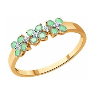 Кольцо Diamant online, золото, 585 проба, изумруд, бриллиант, размер 17.5, бирюзовый