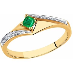 Кольцо Diamant online, золото, 585 проба, изумруд, бриллиант, размер 17, зеленый, бесцветный