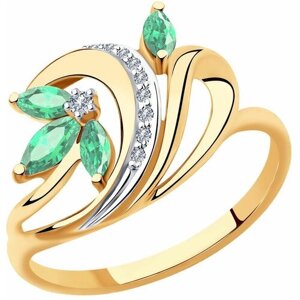 Кольцо Diamant online, золото, 585 проба, изумруд, бриллиант, размер 18, бирюзовый