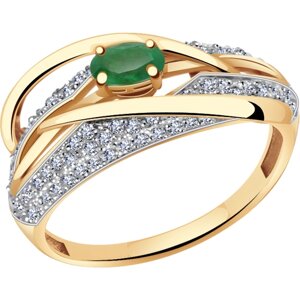 Кольцо Diamant online, золото, 585 проба, изумруд, бриллиант, размер 18