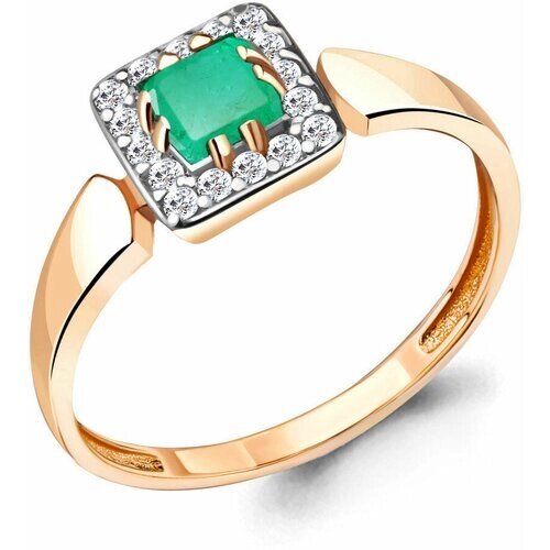 Кольцо Diamant online, золото, 585 проба, изумруд, бриллиант, размер 19