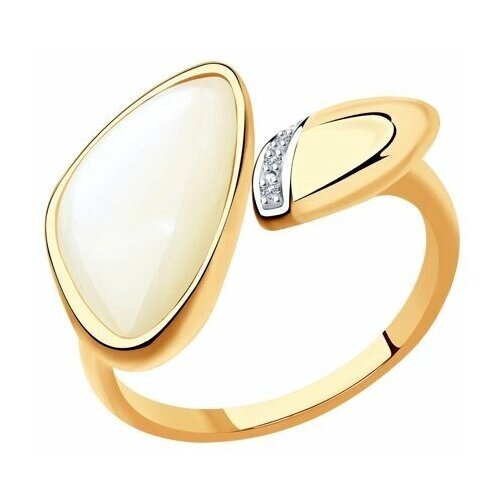 Кольцо Diamant online, золото, 585 проба, перламутр, бриллиант, размер 19, бесцветный