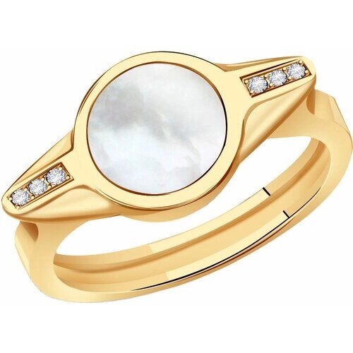 Кольцо Diamant online, золото, 585 проба, перламутр, фианит, размер 19