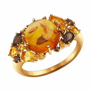 Кольцо Diamant online, золото, 585 проба, раухтопаз, цитрин, янтарь, размер 17.5, желтый