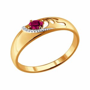 Кольцо Diamant online, золото, 585 проба, рубин, бриллиант, размер 17, розовый