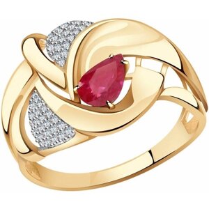 Кольцо Diamant online, золото, 585 проба, рубин, бриллиант, размер 18, красный, бесцветный