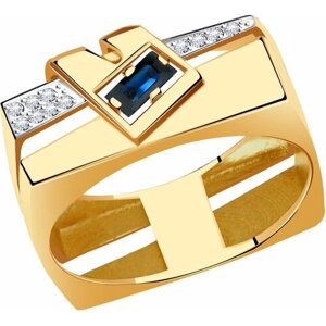 Кольцо Diamant online, золото, 585 проба, сапфир, бриллиант, размер 17.5, бесцветный