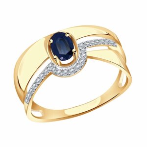 Кольцо Diamant online, золото, 585 проба, сапфир, бриллиант, размер 17.5, бесцветный