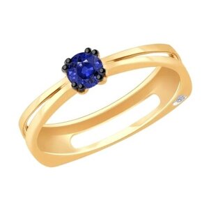 Кольцо Diamant online, золото, 585 проба, сапфир, бриллиант, размер 17.5