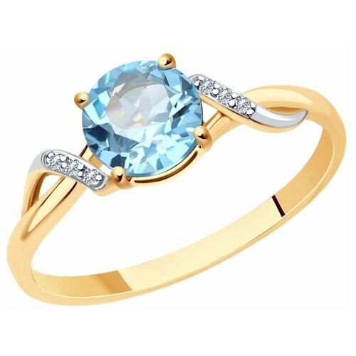 Кольцо Diamant online, золото, 585 проба, топаз, бриллиант, размер 17, бесцветный