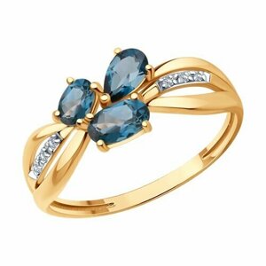 Кольцо Diamant online, золото, 585 проба, топаз, бриллиант, размер 18.5, голубой