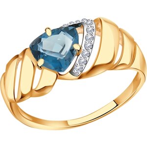 Кольцо Diamant online, золото, 585 проба, топаз, фианит, размер 17.5