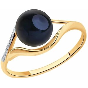 Кольцо Diamant online, золото, 585 проба, жемчуг, фианит, размер 18