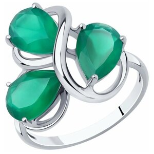 Кольцо Diamant, серебро, 925 проба, агат, размер 18.5, зеленый