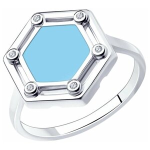 Кольцо Diamant серебро, 925 проба, родирование, фианит, эмаль, размер 16.5