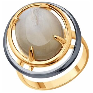 Кольцо Diamant серебро, 925 проба, золочение, лунный камень, размер 18