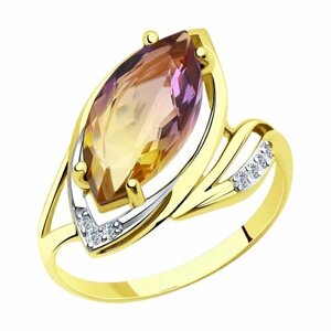 Кольцо Diamant, желтое золото, 585 проба, фианит, ситалл, размер 18, золото