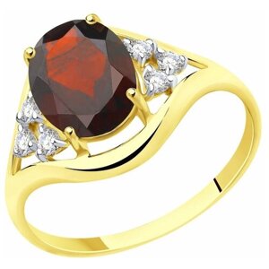 Кольцо Diamant, желтое золото, 585 проба, гранат, фианит, размер 19.5