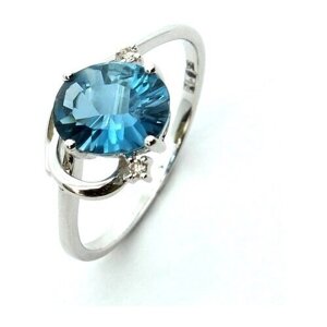 Кольцо Diamond Prime белое золото, 585 проба, бриллиант, топаз, размер 17.5, голубой