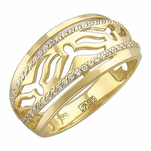 Кольцо Эстет, желтое золото, 585 проба, фианит, размер 19