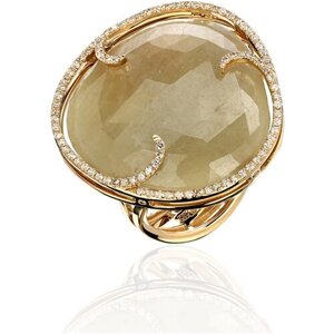 Кольцо Эстет, желтое золото, 585 проба, корунд, бриллиант, размер 17.5