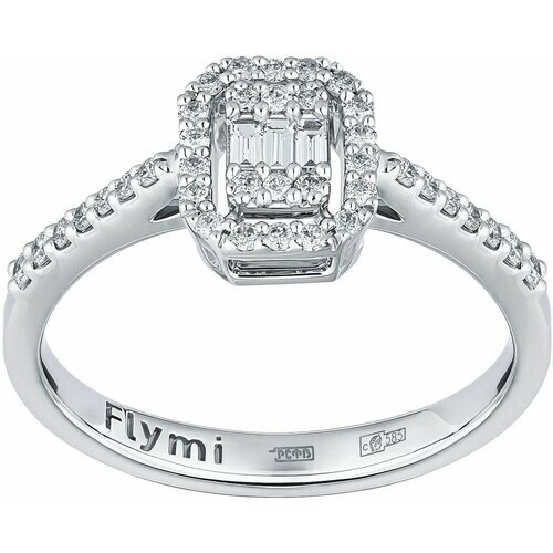 Кольцо Flymi, белое золото, 585 проба, родирование, бриллиант, размер 17.5, белый