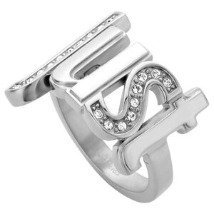 Кольцо Just Cavalli, нержавеющая сталь, родирование, кристалл, размер 17, серебряный