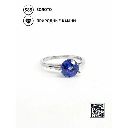 Кольцо Кристалл Мечты, белое золото, 585 проба, родирование, танзанит, размер 17, фиолетовый, синий