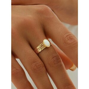 Кольцо на два пальца MIESTILO Кольцо серебро 925 на палец позолоченное опал ювелирное, серебро, 925 проба, размер 19