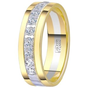 Кольцо обручальное AZADE, белое, желтое, комбинированное золото, 585 проба, бриллиант, размер 16.5, ширина 5 мм, желтый, белый