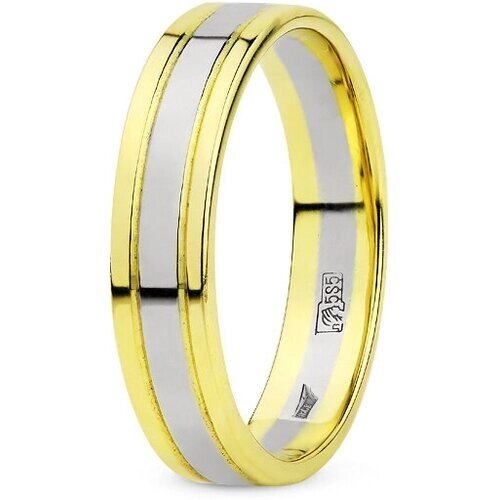 Кольцо обручальное AZADE, белое, желтое, комбинированное золото, 585 проба, размер 22.5, ширина 5 мм, белый, желтый