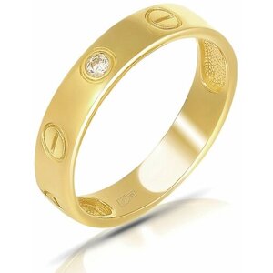 Кольцо обручальное Oriental желтое золото, 585 проба, фианит, размер 18