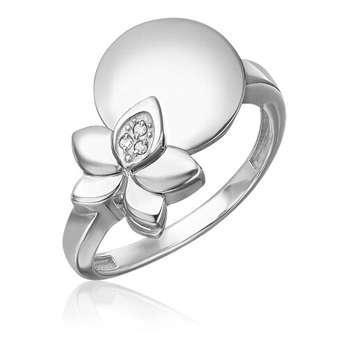 Кольцо PLATINA белое золото, 585 проба, родирование, бриллиант, размер 16.5, серебряный