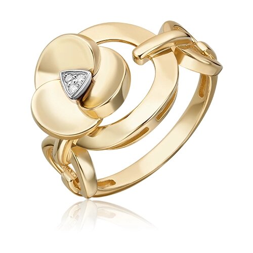 Кольцо PLATINA комбинированное золото, 585 проба, родирование, бриллиант, размер 16, золотой, серебряный